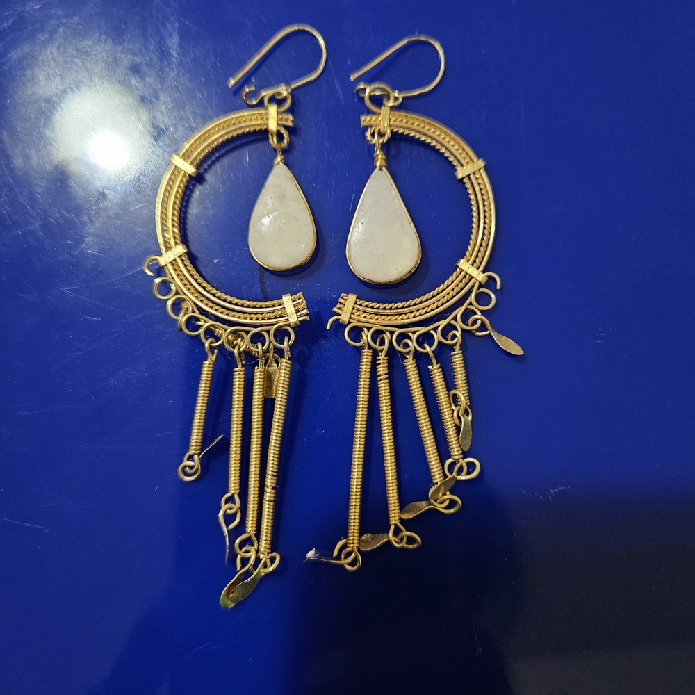 Elegant Gold and White Dangle Earrings